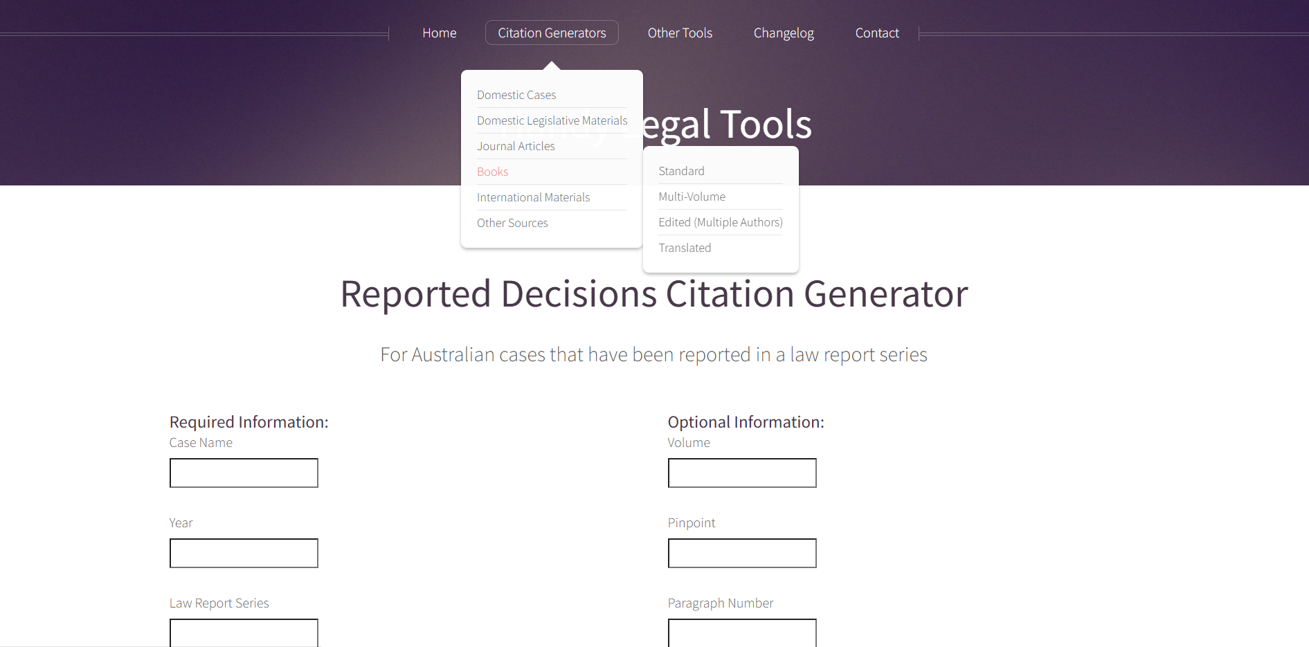 A screenshot showing one of the dropdown menus on the website
